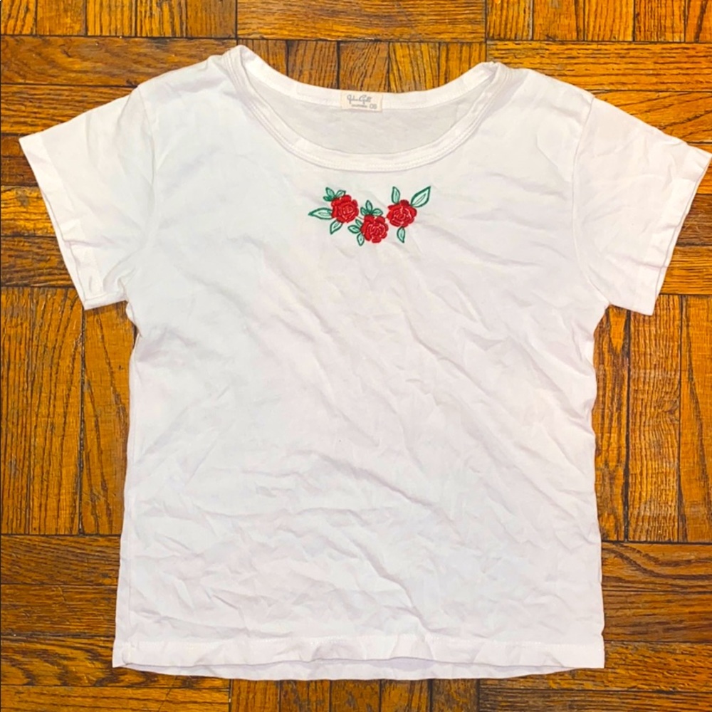 Brandy Melville White tee with roses